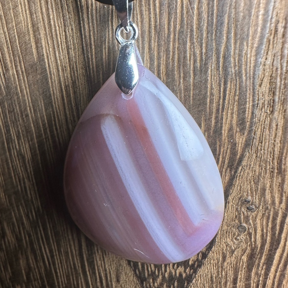 Pink Teardrop Agate Pendant Necklace with Black Cord - Picture 8 of 12